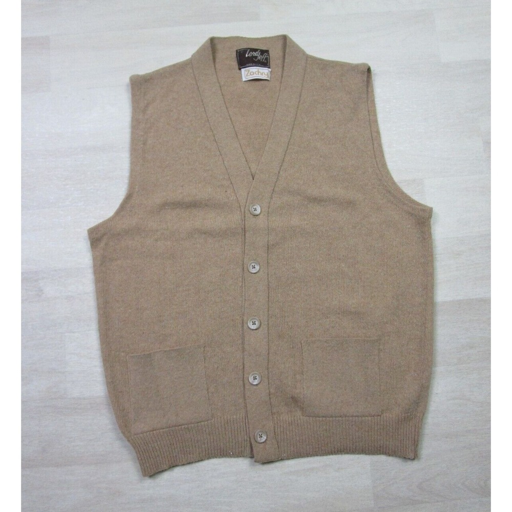 Vintage Lord Jeff Wool Blend Mens Tan Button Sweater Vest Size‎ (L) Zachry USA